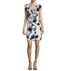 IVANKA TRUMP Floral Ruffle V-Neck Sheath Dress